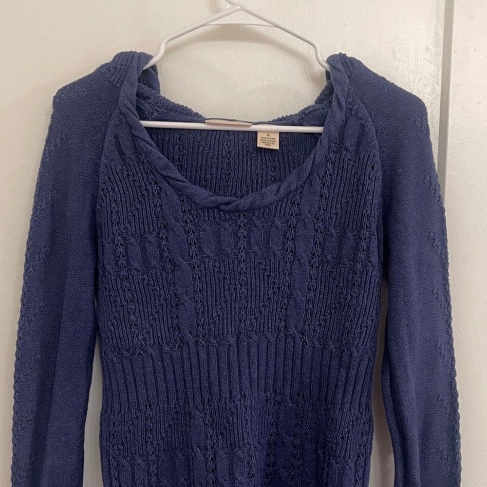 Vintage Y2K Blue Knit Hoodie Sweater Grunge Alt Streetwear Fall Skater